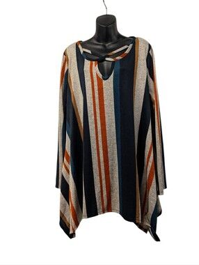 Spin USA Womens Plus Size 3XL Striped Criss Cross Neck Long Sleeve Top Sweater